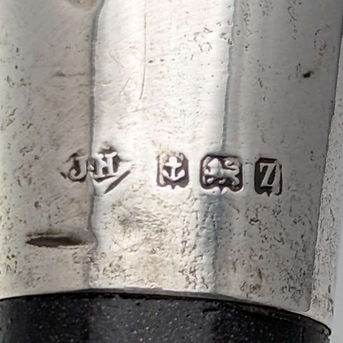 Bastón de caballero antiguo británico de 1924, mango redondo de plata esterlina, eje negro, 87 cm, JH