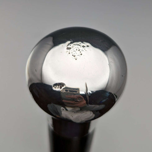 Bastón vintage británico para caballero, 1925, mango redondo de plata esterlina, eje negro, 91 cm, J Howell