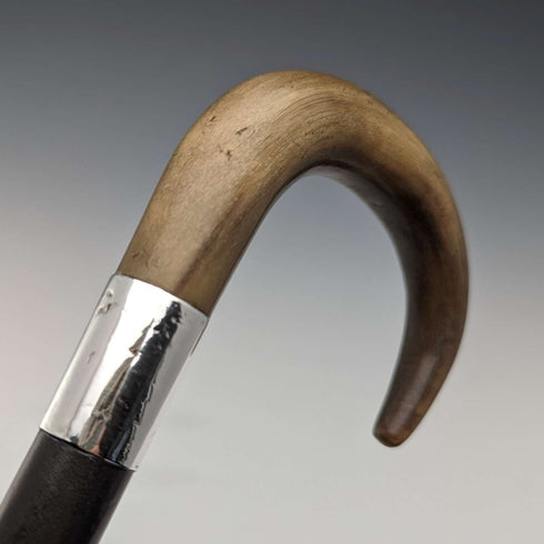 Bastón vintage para caballero, Reino Unido 1932, empuñadura de cuerno, detalles en plata de ley, 92 cm, K&S