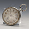 Reloj de bolsillo antiguo Bauer de hacia 1880, esfera decorada, carga por llave, caja de plata, diámetro 44 mm, en funcionamiento, con defectos.