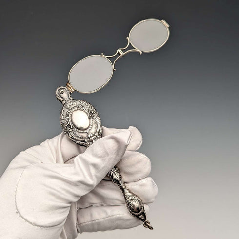American antique sterling silver detailed decorative portable folding glasses Roniet