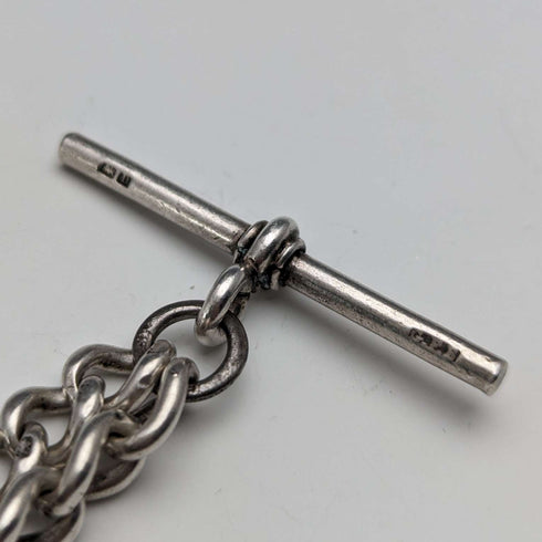 Cadena Albert de plata de ley, antigua, británica, circa 1900, 52 g, con medalla fob de plata de ley