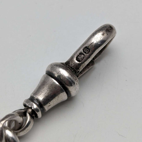 Cadena Albert de plata de ley, antigua, británica, circa 1900, 52 g, con medalla fob de plata de ley