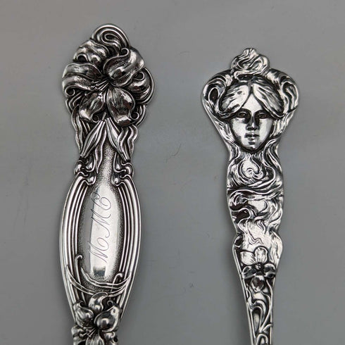 Hacia 1900, juego de 6 cucharas de recuerdo de plata esterlina de EE. UU., tamaño cucharadita, 115 g en total