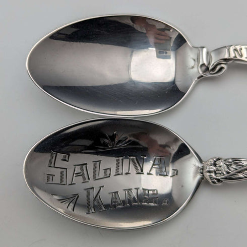 Hacia 1900, juego de 6 cucharas de recuerdo de plata esterlina de EE. UU., tamaño cucharadita, 115 g en total