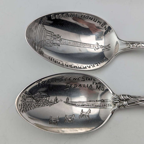 Hacia 1900, juego de 6 cucharas de recuerdo de plata esterlina de EE. UU., tamaño cucharadita, 115 g en total