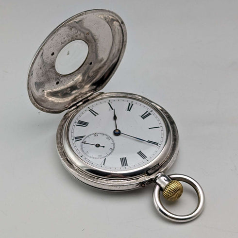 1893년경 앤티크 Stauffer & Co 회중시계 은장 하프헌터 작동 양호