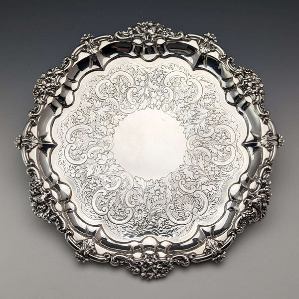 Bandeja de plata de ley antigua inglesa de 1829, John & William Barnard, 25 cm de diámetro, 560 g