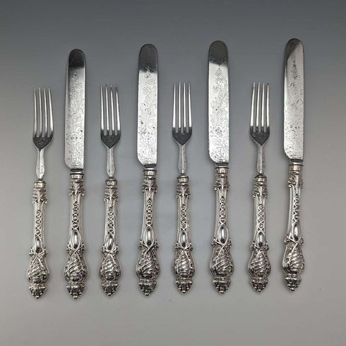 1860年頃 英国アンティーク 純銀ハンドル カトラリー4ペア Harrison Brothers&Howson
