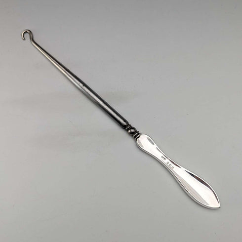 1911 British antique sterling silver handle large button hook boot hook William Vale