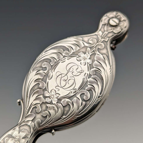 American antique sterling silver detailed portable folding glasses with chain