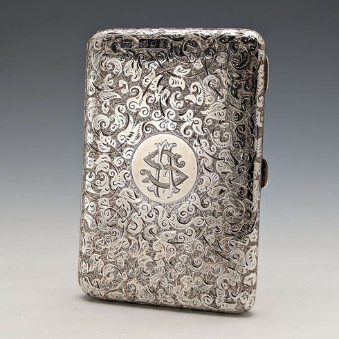 Estuche para tarjetas de plata esterlina de 1893, estilo británico antiguo con apertura doble, bolsillo de fuelle, 126 g, Sampson Mordan