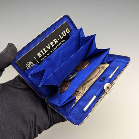 Estuche para tarjetas de plata esterlina de 1893, estilo británico antiguo con apertura doble, bolsillo de fuelle, 126 g, Sampson Mordan