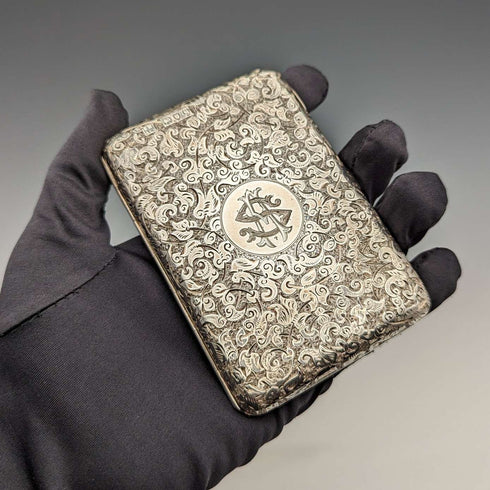 Estuche para tarjetas de plata esterlina de 1893, estilo británico antiguo con apertura doble, bolsillo de fuelle, 126 g, Sampson Mordan