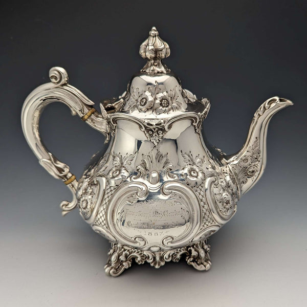 Tetera de plata esterlina antigua inglesa, 1868, 815g, Robert Harper