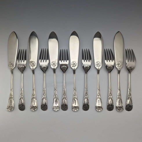 Juego de 6 pares de cubiertos para pescado de plata chapada, antigüedades británicas, J.G. Graves