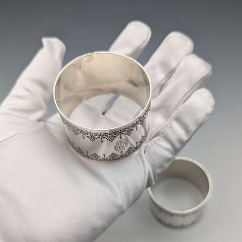 Antique French 950 Sterling Silver Napkin Rings, Pair, 86g