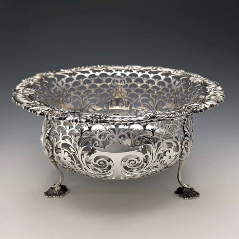 1906年 英国アンティーク 純銀製 脚付きセンターボウル 745g Daniel&John Wellby
