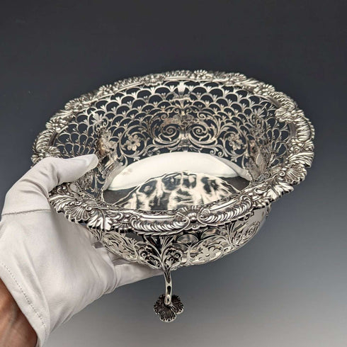 1906年 英国アンティーク 純銀製 脚付きセンターボウル 745g Daniel&John Wellby