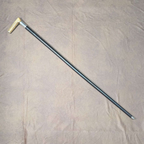1897年 英国古董 绅士用纯银装饰L型号角柄手杖 83cm