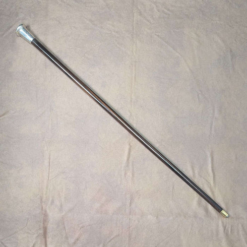 1925 British Vintage Men's Sterling Silver Round Handle Walking Stick 84cm