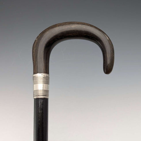 1910年頃 英国アンティーク 紳士用 純銀装飾 ホーンハンドル ステッキ 杖 91cm