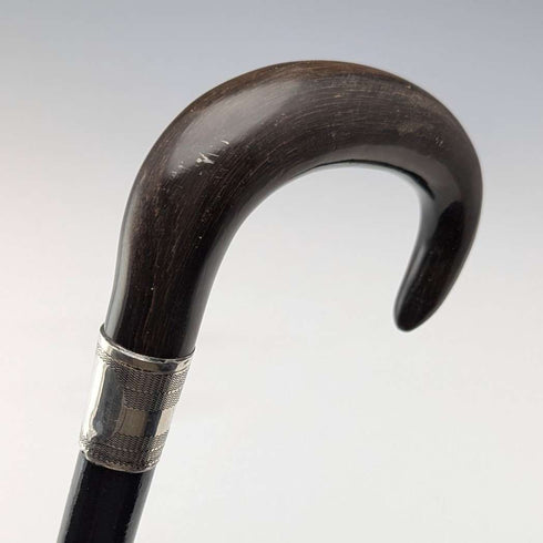 1910年頃 英国アンティーク 紳士用 純銀装飾 ホーンハンドル ステッキ 杖 91cm