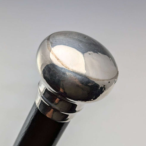 1926 British Vintage Men's Sterling Silver Round Handle Walking Stick 90cm