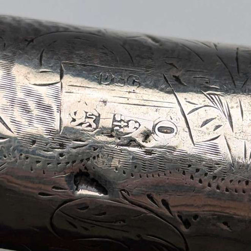 1897年 英国古董 绅士用纯银装饰L型号角柄手杖 83cm