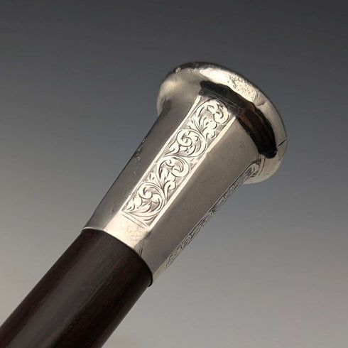 1925 British Vintage Men's Sterling Silver Round Handle Walking Stick 84cm