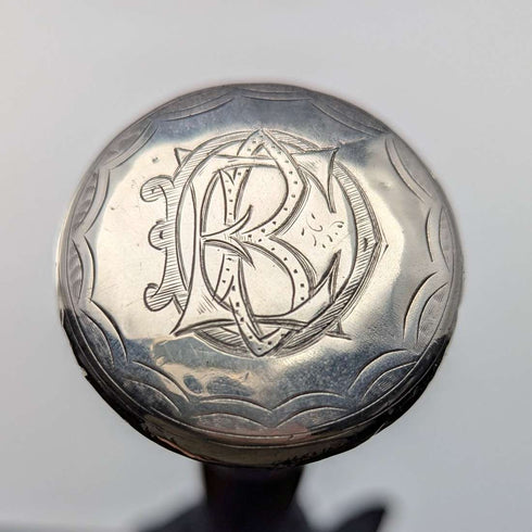 1925 British Vintage Men's Sterling Silver Round Handle Walking Stick 84cm