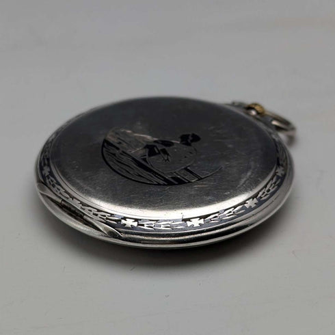 Reloj de bolsillo Longines vintage de 1925 aproximadamente, caja de niello delgada, calibre 18.79N, en buen estado de funcionamiento.