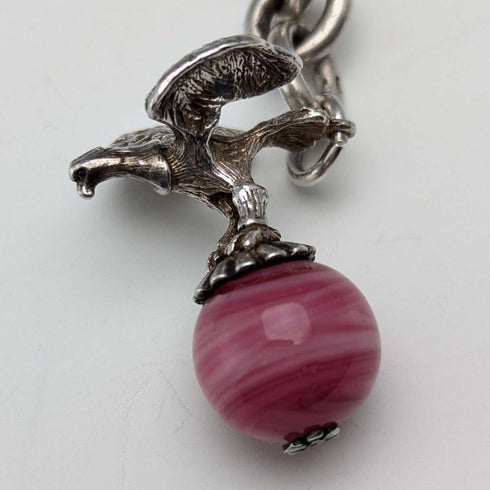 Cadena Albert de plata esterlina antigua, Inglaterra, circa 1900, 46 g, con sello de águila y dije de piedra natural