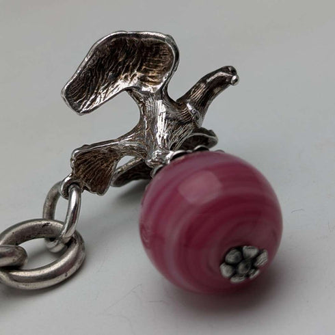 Cadena Albert de plata esterlina antigua, Inglaterra, circa 1900, 46 g, con sello de águila y dije de piedra natural