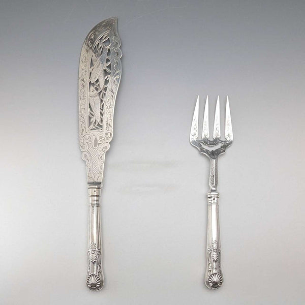 1850년 영국 앤틱 순은제 피쉬 서버 세트 총 370g HJ Lias&Son