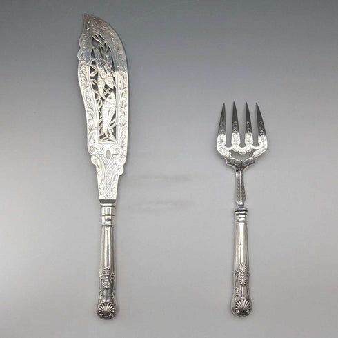 1850년 영국 앤틱 순은제 피쉬 서버 세트 총 370g HJ Lias&Son