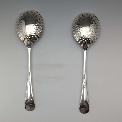 Par de cucharas de servir de plata chapada, antigüedades británicas de 1916