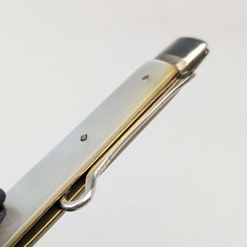1904 British antique white mother-of-pearl handle and pure silver button hook by John Holmes