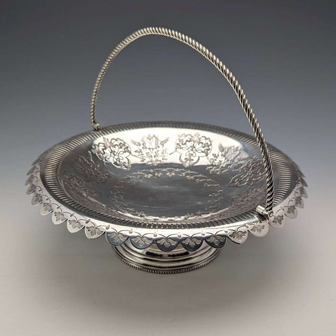 约1900年 英国古董镀银篮 可活动式提手 Roberts & Belk出品