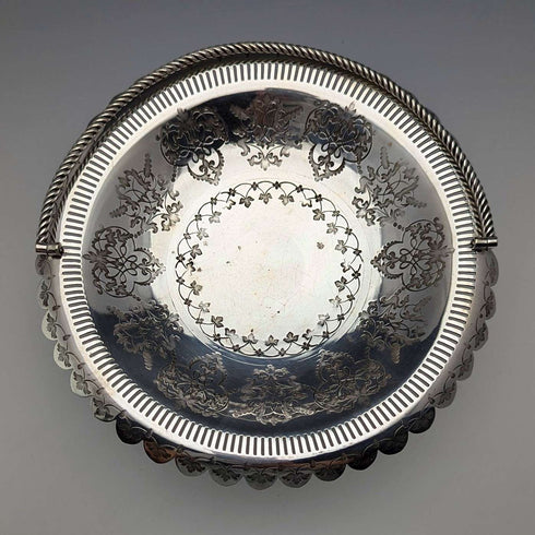 约1900年 英国古董镀银篮 可活动式提手 Roberts & Belk出品