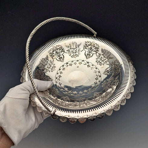 约1900年 英国古董镀银篮 可活动式提手 Roberts & Belk出品