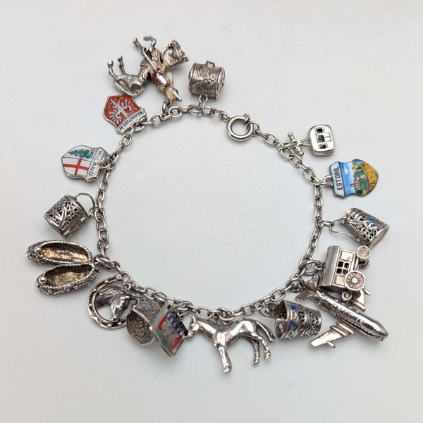 1970s British vintage sterling silver charm bracelet, 32g