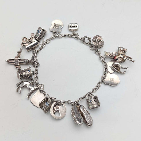 1970s British vintage sterling silver charm bracelet, 32g