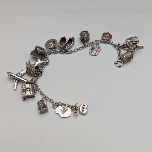 1970s British vintage sterling silver charm bracelet, 32g