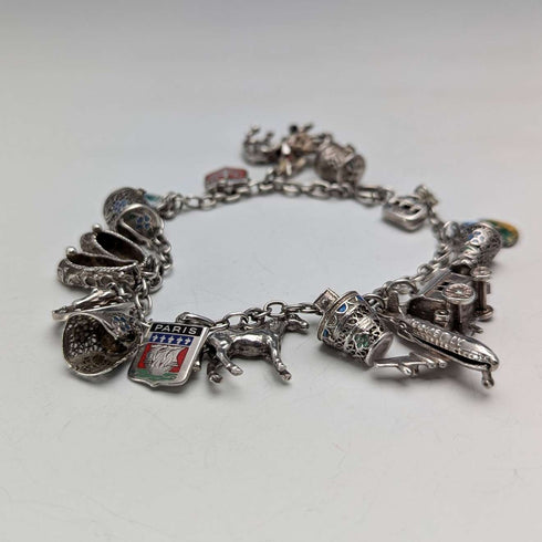 1970s British vintage sterling silver charm bracelet, 32g