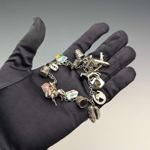 1970s British vintage sterling silver charm bracelet, 32g