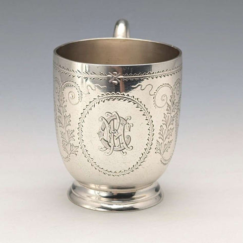 1868 British antique sterling silver mug 135g Arthur Sibley