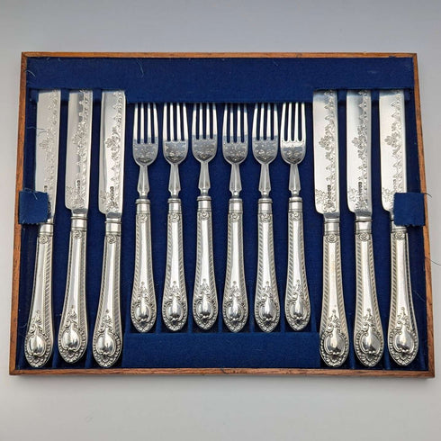 19 世紀末英國古董鍍銀餐具 6 對套裝 Barker Brothers