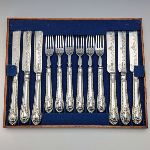Late 19th Century British Antique Silver Plate Cutlery Set of 6 Pairs Barker Brothers