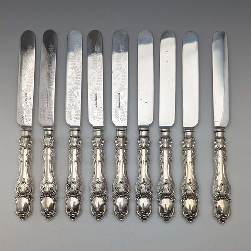 Juego de 6 pares de cubiertos de plata chapada, antigüedades británicas de finales del siglo XIX, Martin & Hall